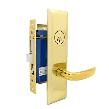 Marks Marks:  9NY96A MORTISE LEVER LOCKSET NEW YORKER - ENTRANCE - POLISHED BRASS - LEFT HAND MRK-9NY96A-3-LH